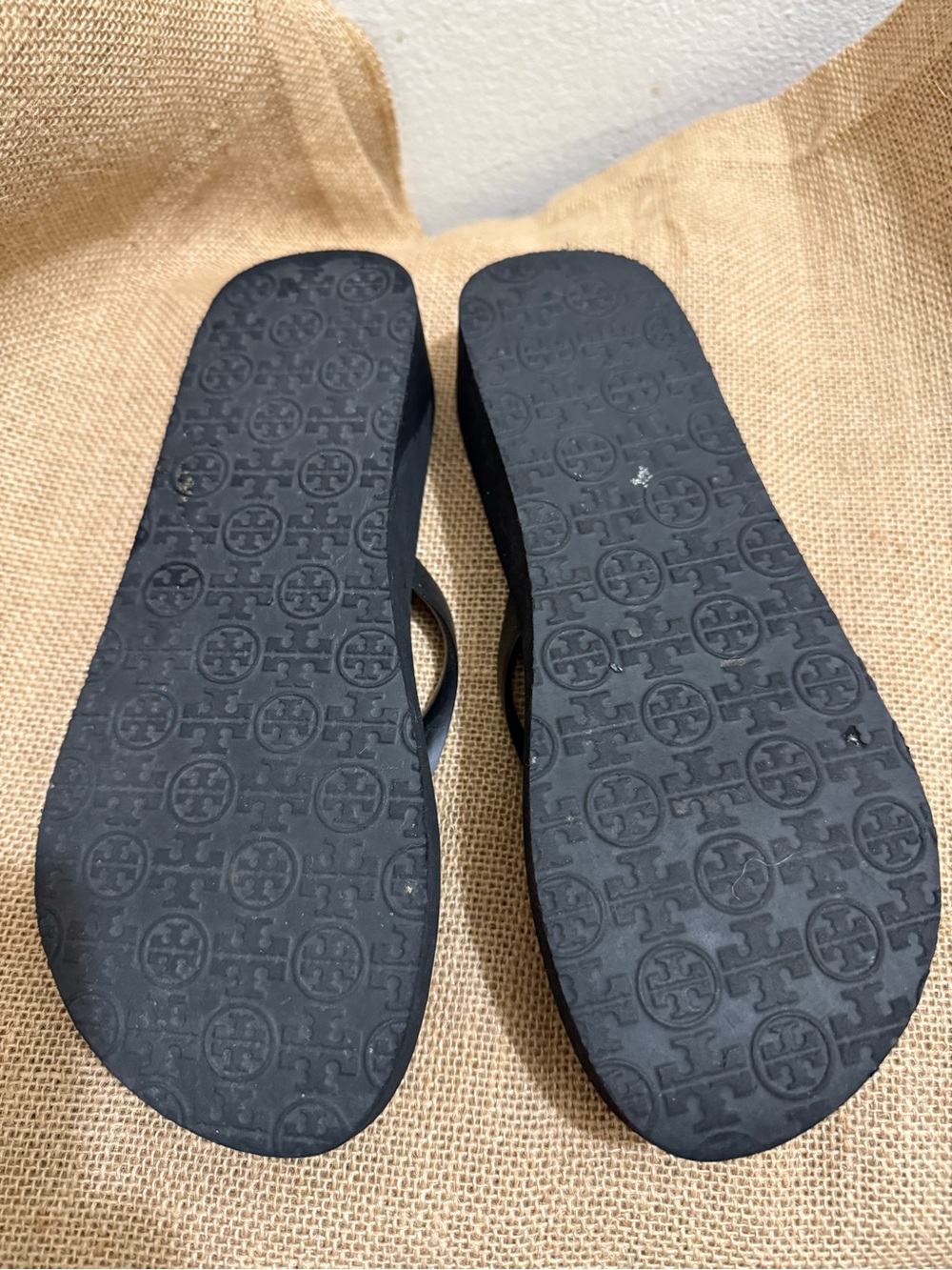 Tory Burch Wedge Black and White Zebra-Print Logo Flip Flops - Picture 5 of 6